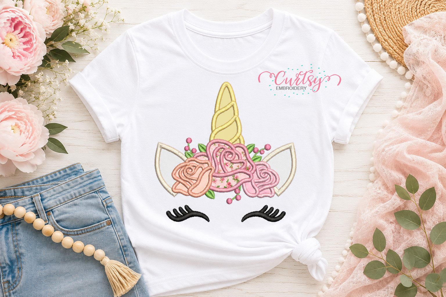 Unicorn Roses Applique Design _ Logo 1 Unicorn Roses Applique Design _ Logo 1