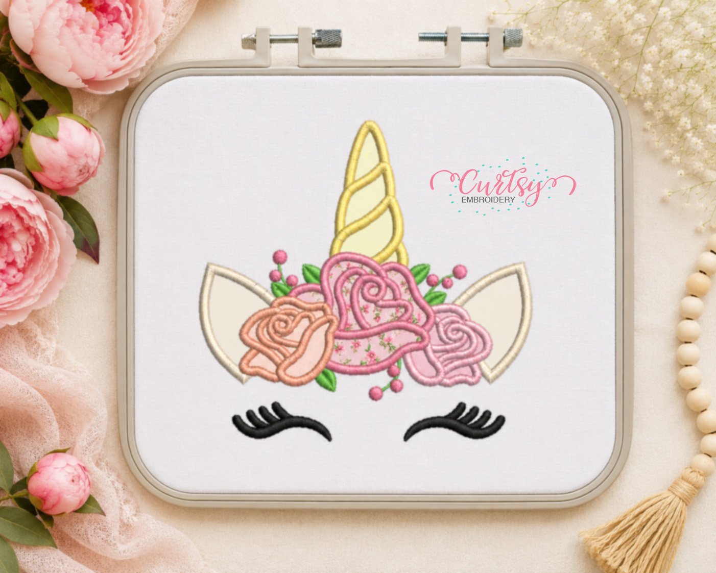 Unicorn Roses Applique Design _ Logo 3 Unicorn Roses Applique Design _ Logo 3