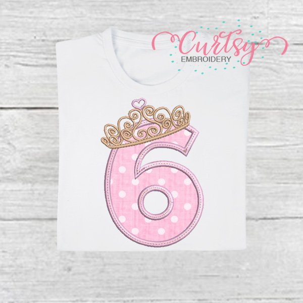 6th Birthday Tiara Applique Design 600