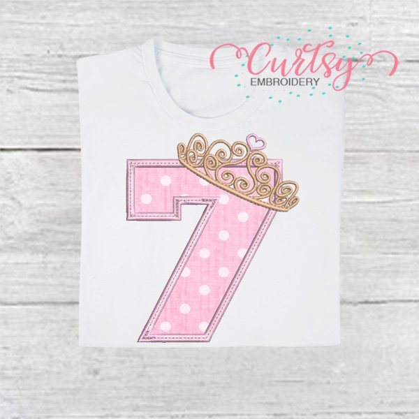 7th Birthday Tiara Applique Design 600