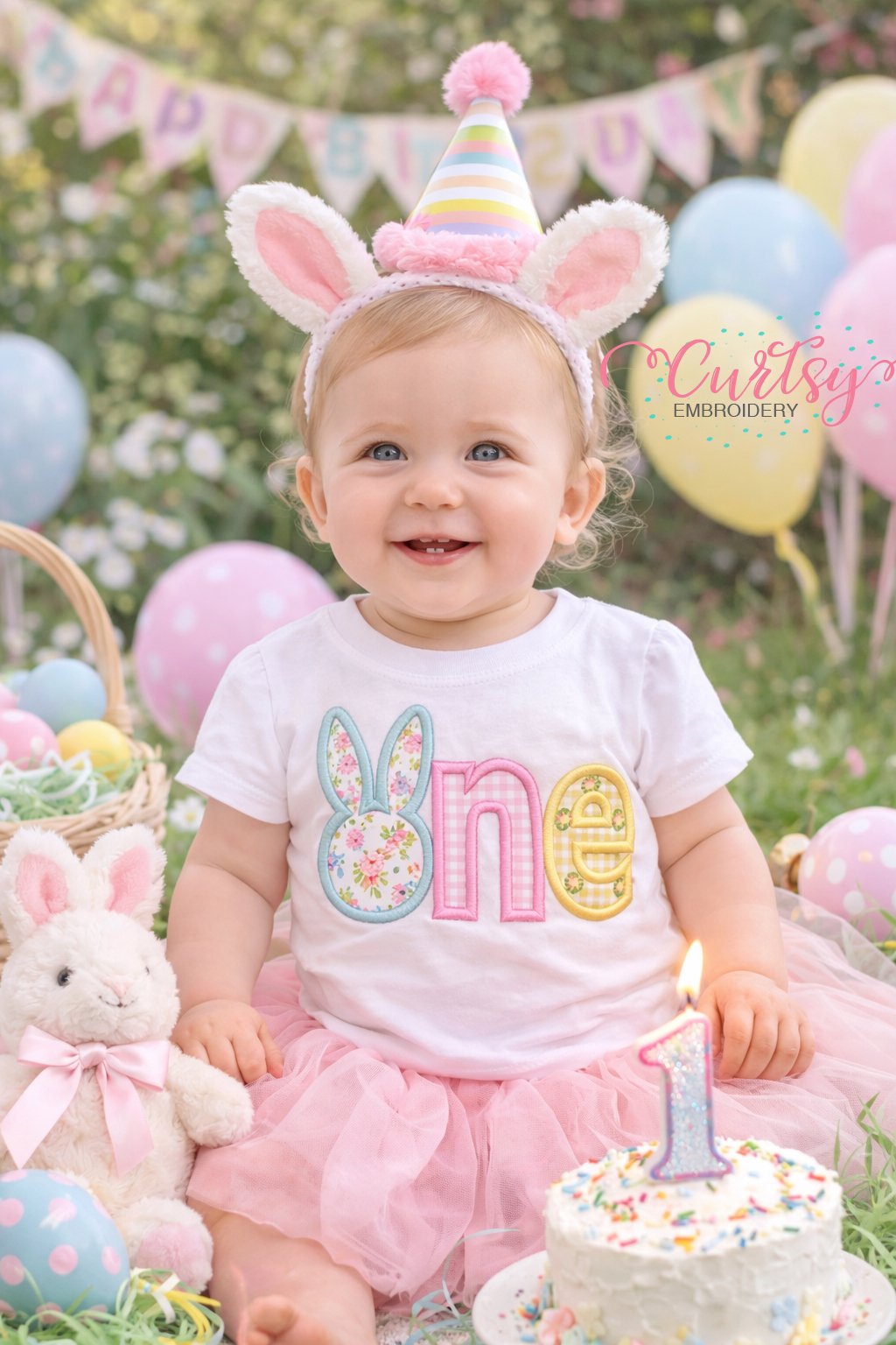 Bunny ONE Applique Embroidery Design _ Logo 2