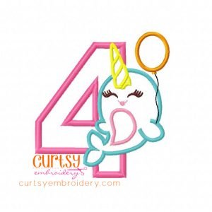 Fourth Birthday Narwhal Applique