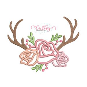 Antlers Flowers Applique Design