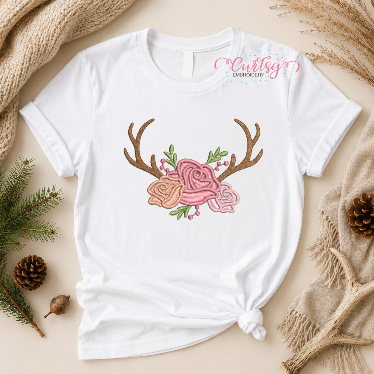 Antlers Roses Applique Design _ Logo 1