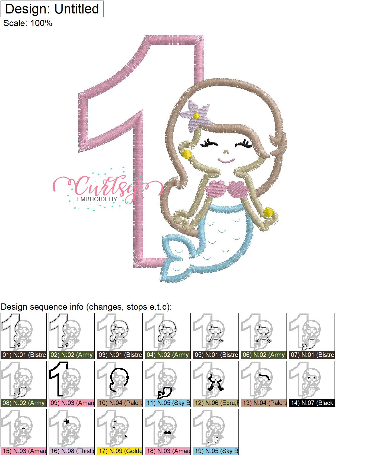 1 Mermaid Applique Stitch Map