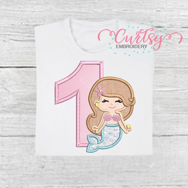 1st Birthday Mermaid Applique Design 600