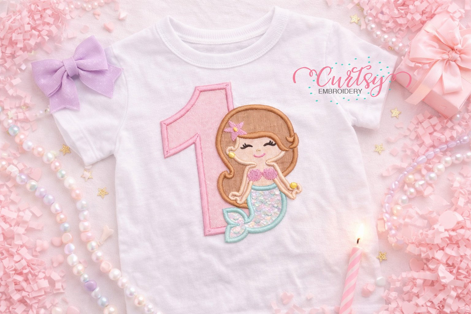 1st Birthday Mermaid Applique Design Logo 1