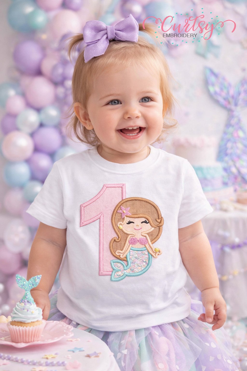 1st Birthday Mermaid Applique Design Logo 2