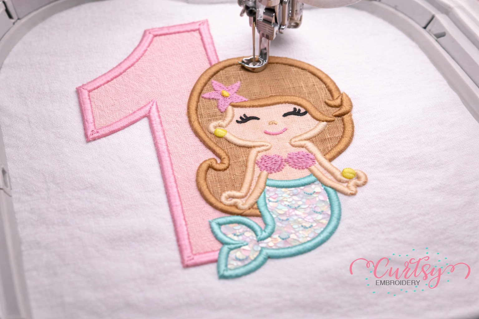 1st Birthday Mermaid Applique Design Logo 3