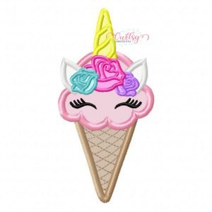 Ice Cream Cone Unicorn Applique