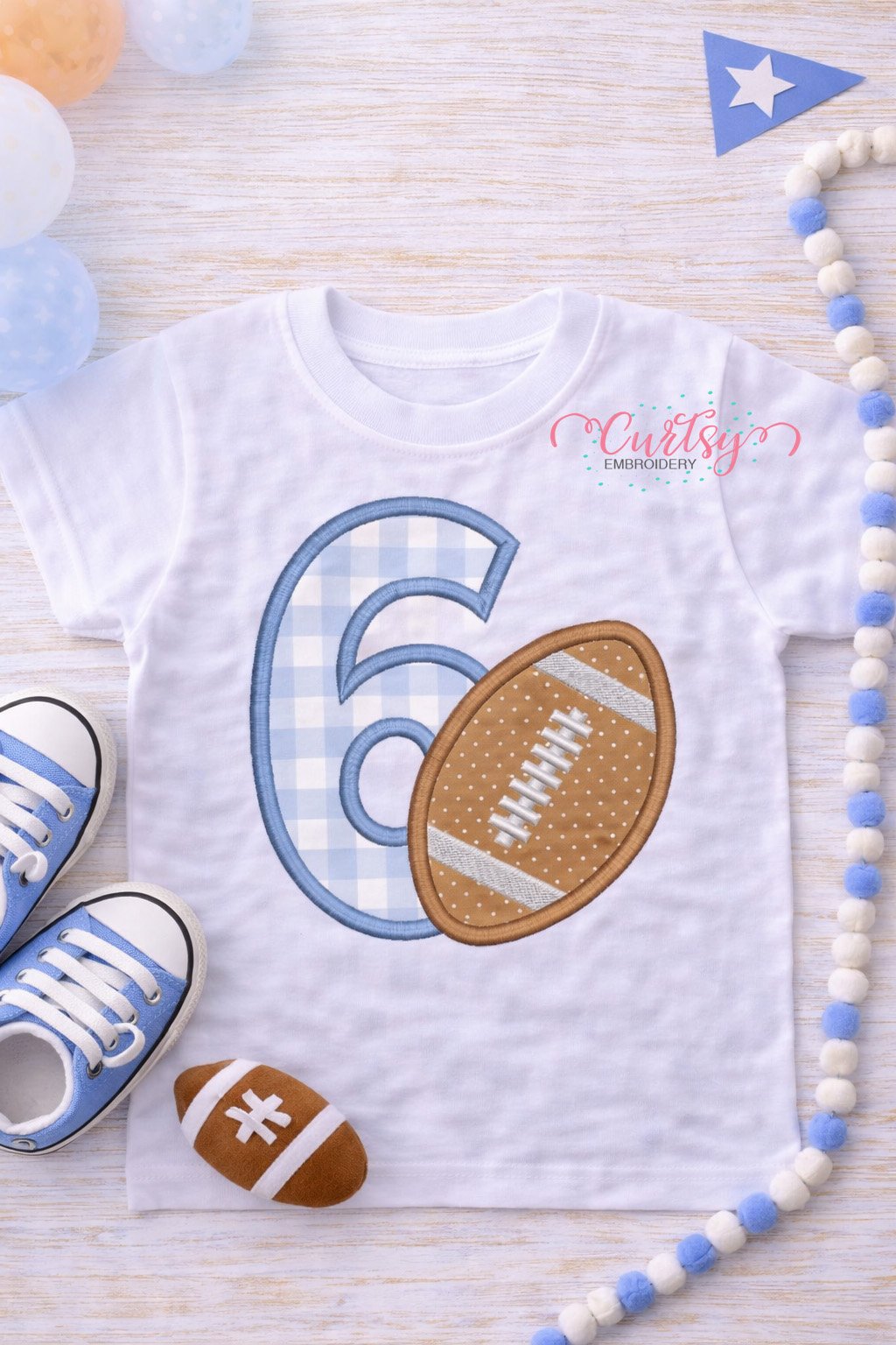 6th Birthday Football Applique Design _ Logo 1