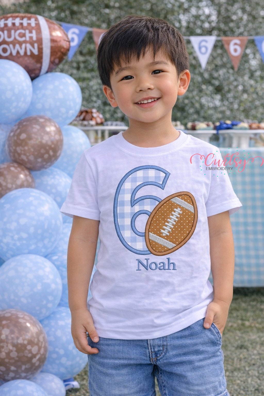 6th Birthday Football Applique Design _ Logo 2