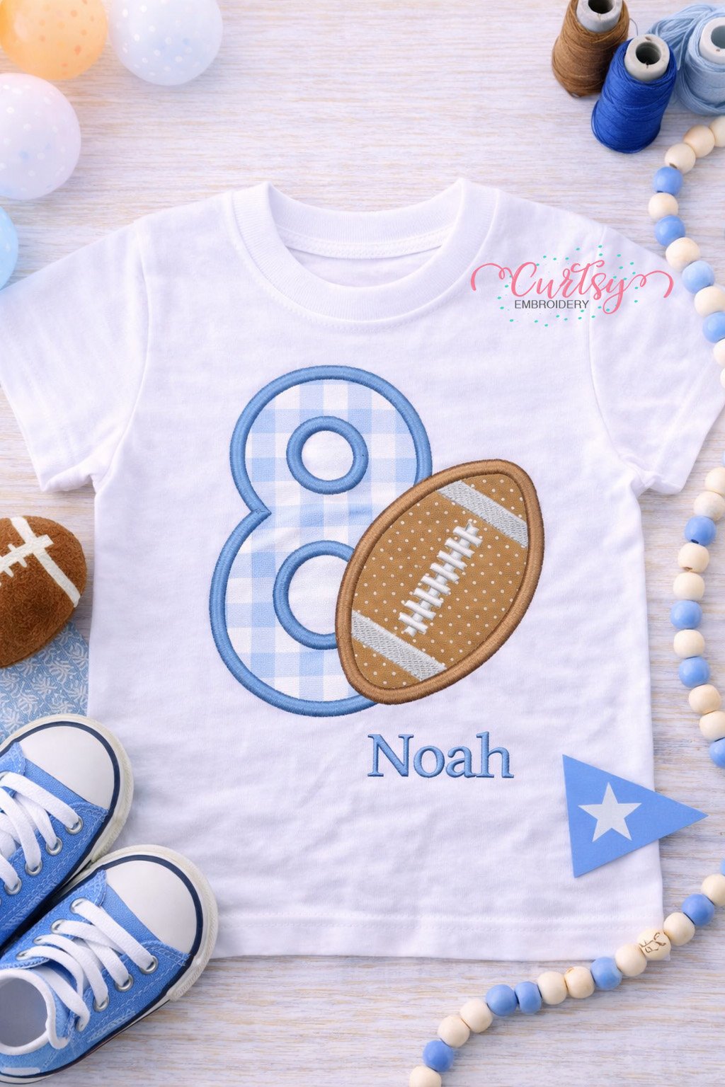 8th Birthday Football Applique Design _ Logo 1