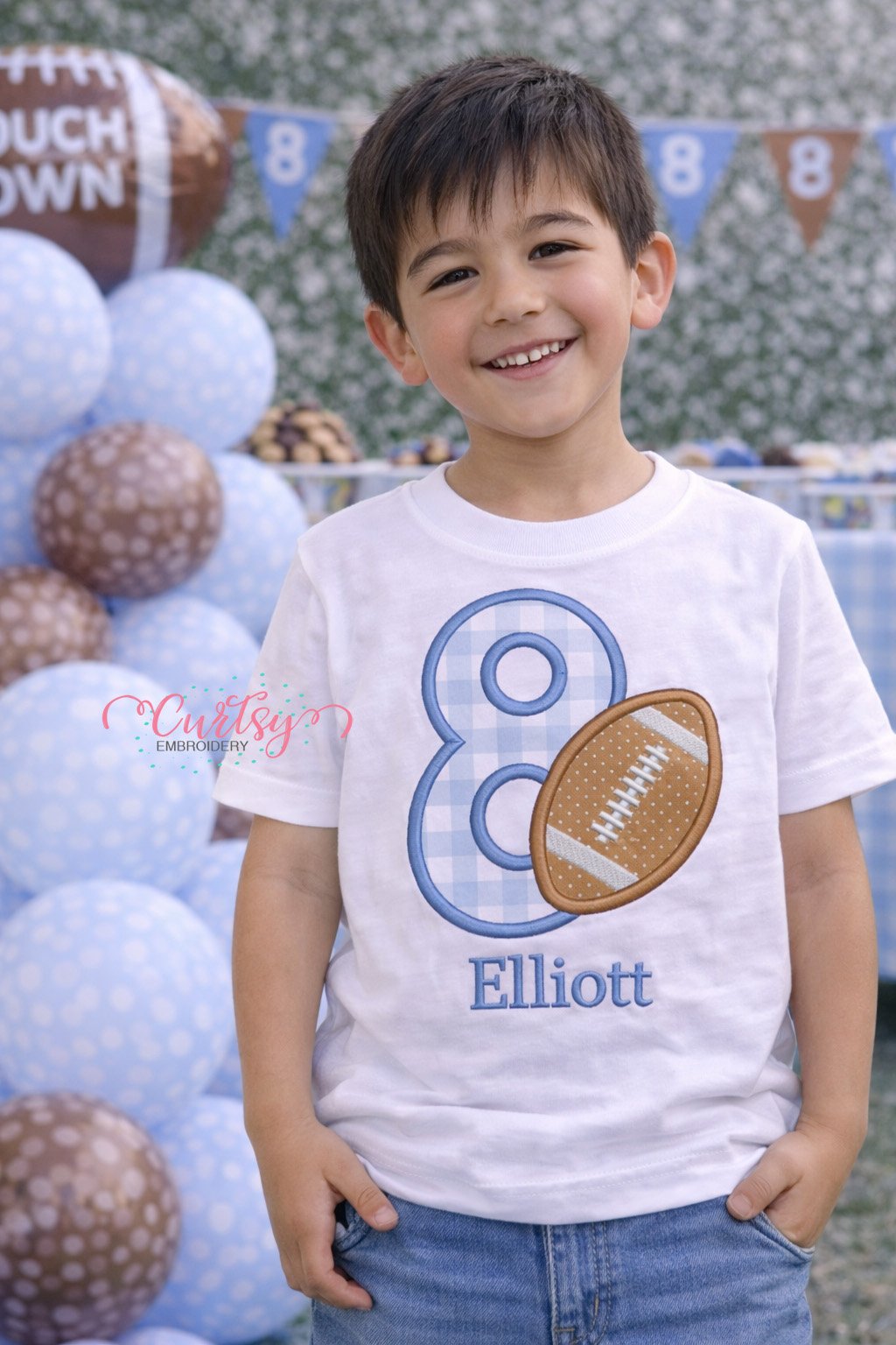 8th Birthday Football Applique Design _ Logo 2