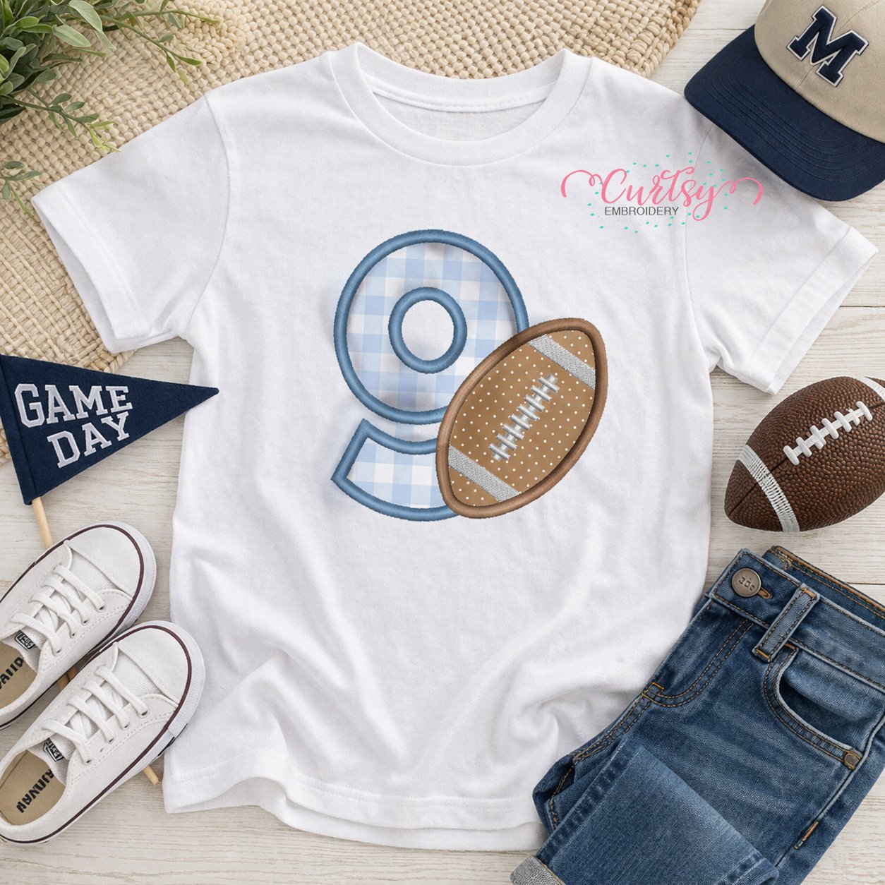 9th Birthday Football Applique Design _ Logo 1