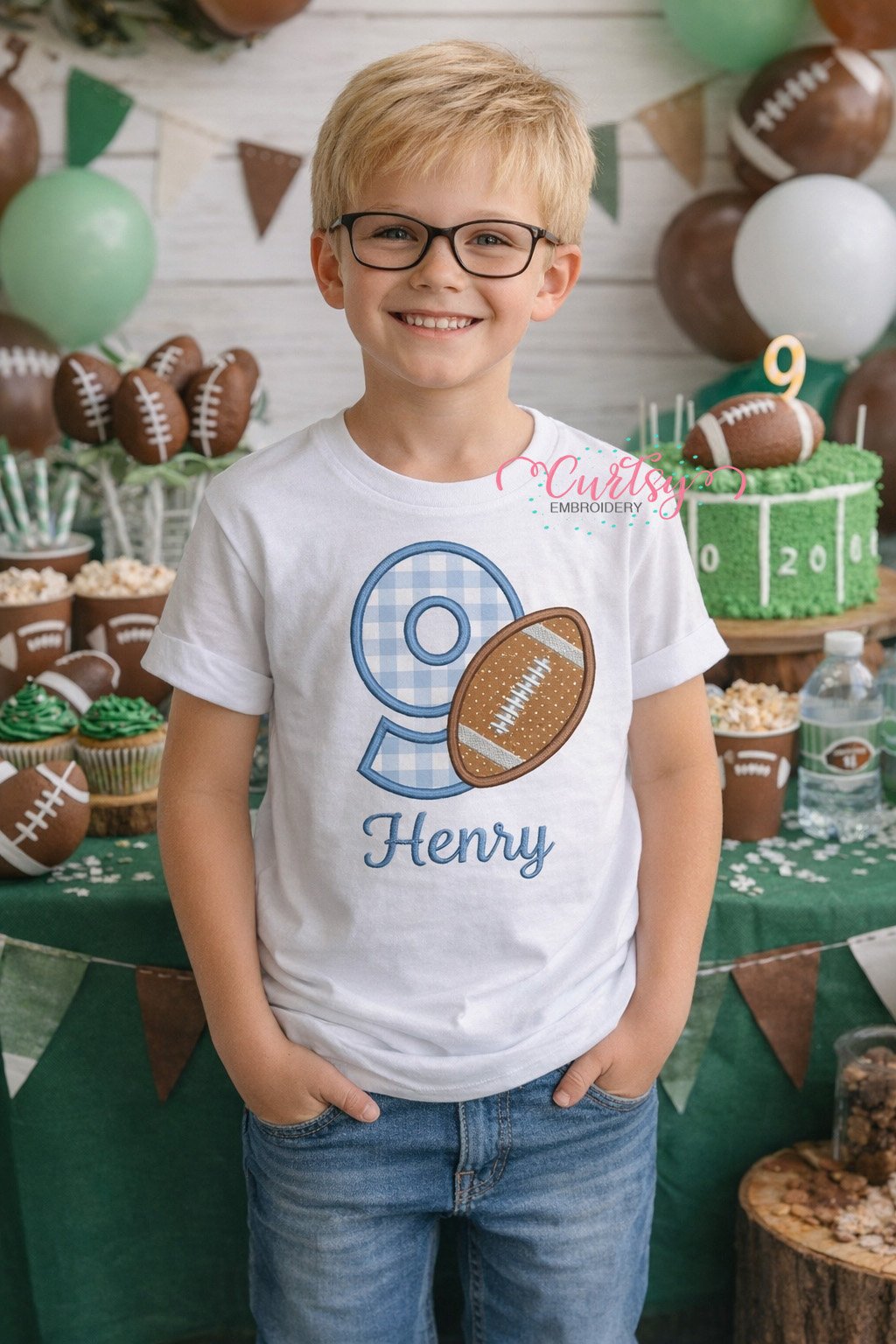 9th Birthday Football Applique Design _ Logo 2
