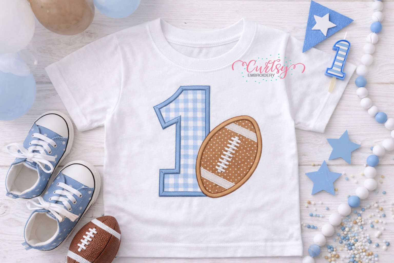 First Birthday Football Applique Design _ Logo 1