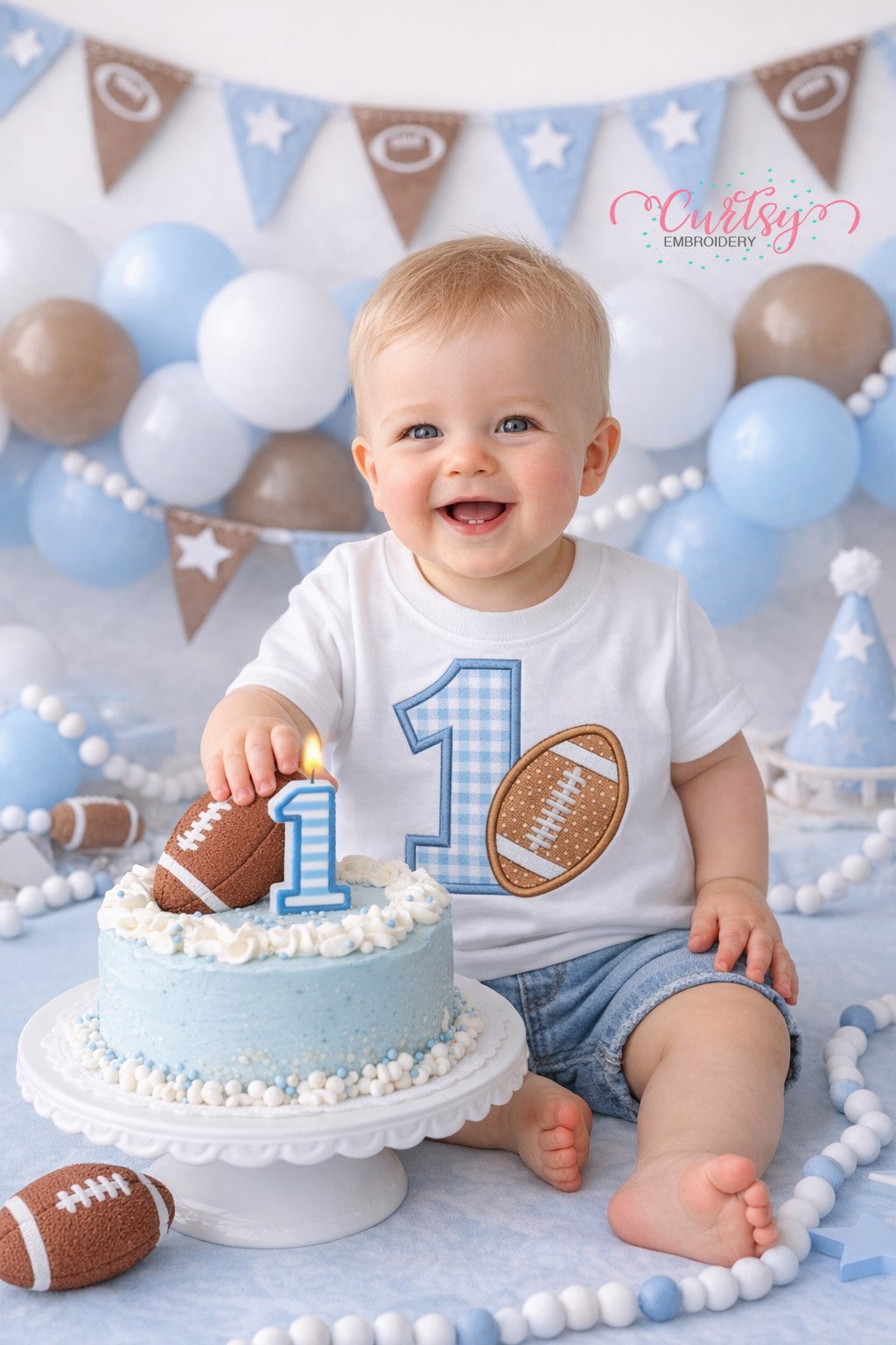 First Birthday Football Applique Design _ Logo 2