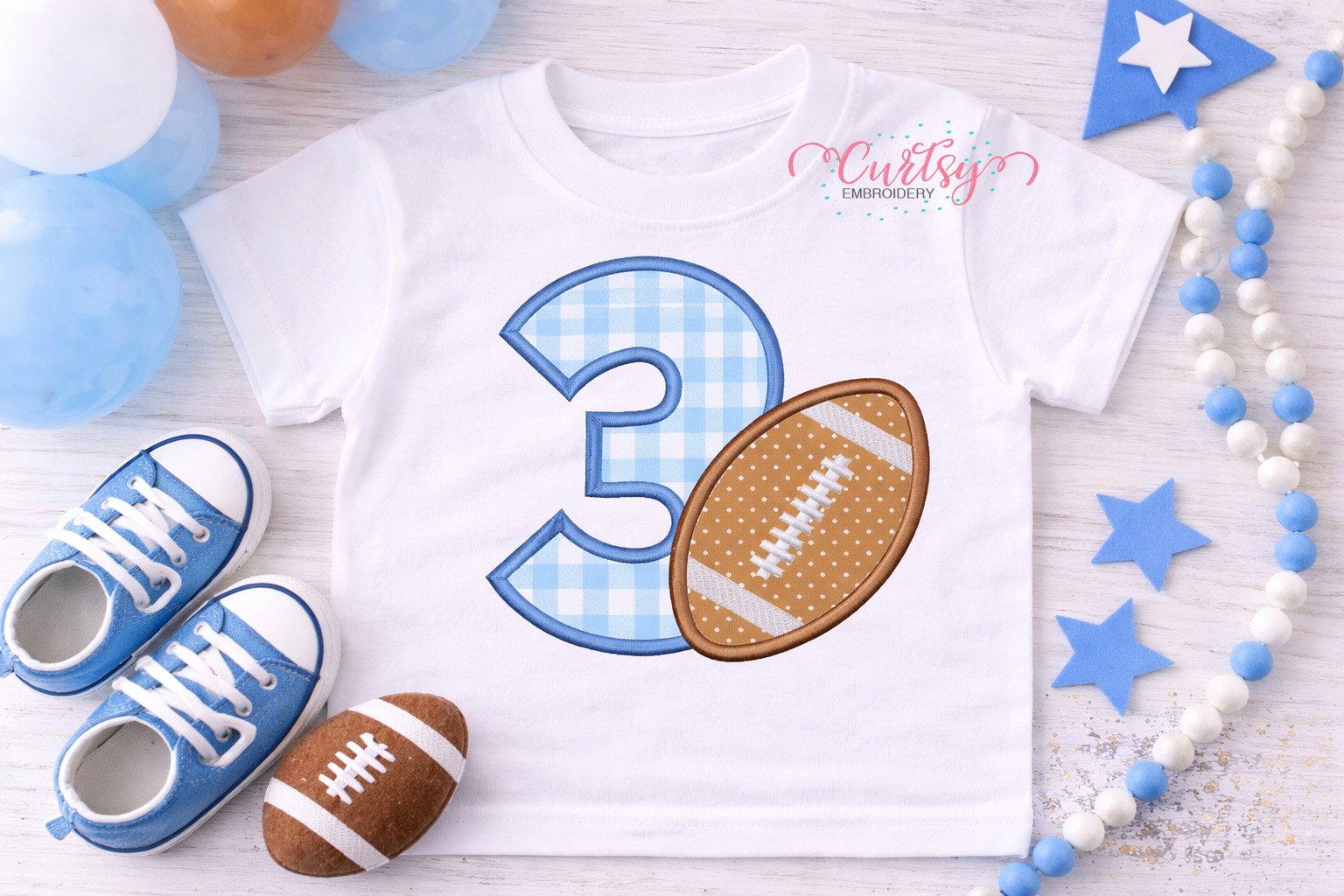 Third Birthday Football Applique Embroidery Design _ Logo 1