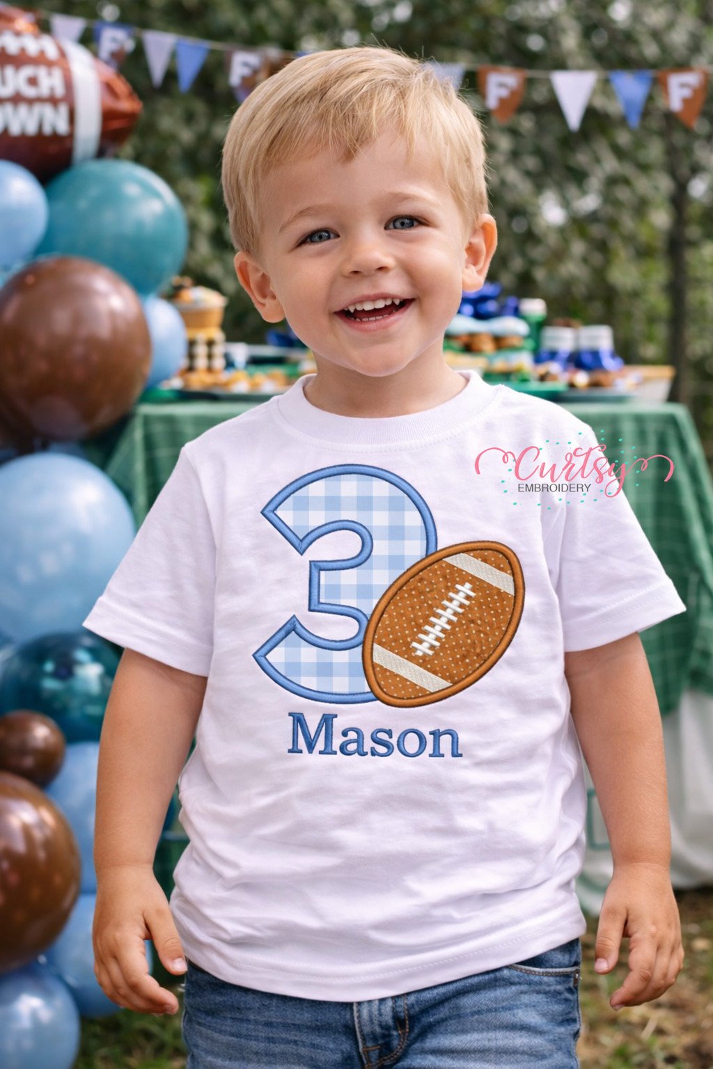 Third Birthday Football Applique Embroidery Design _ Logo 2