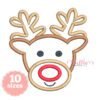 Boy Reindeer Applique embroidery design on a plain white background, with stitched antlers and a red nose.
