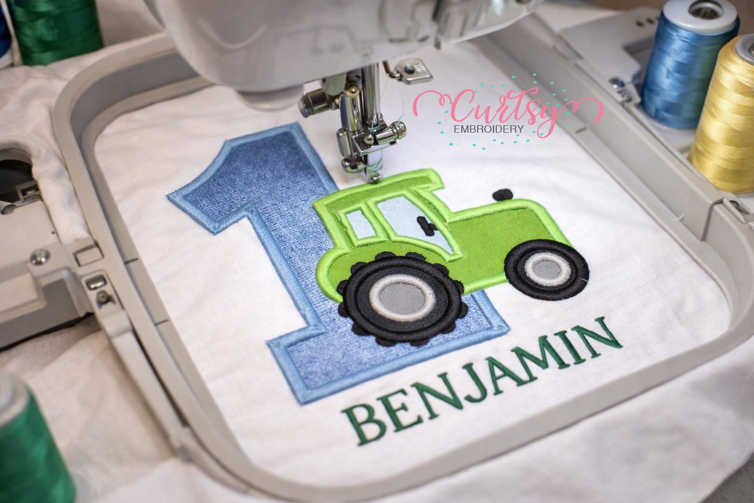1st Birthday Tractor Applique Design Logo 1