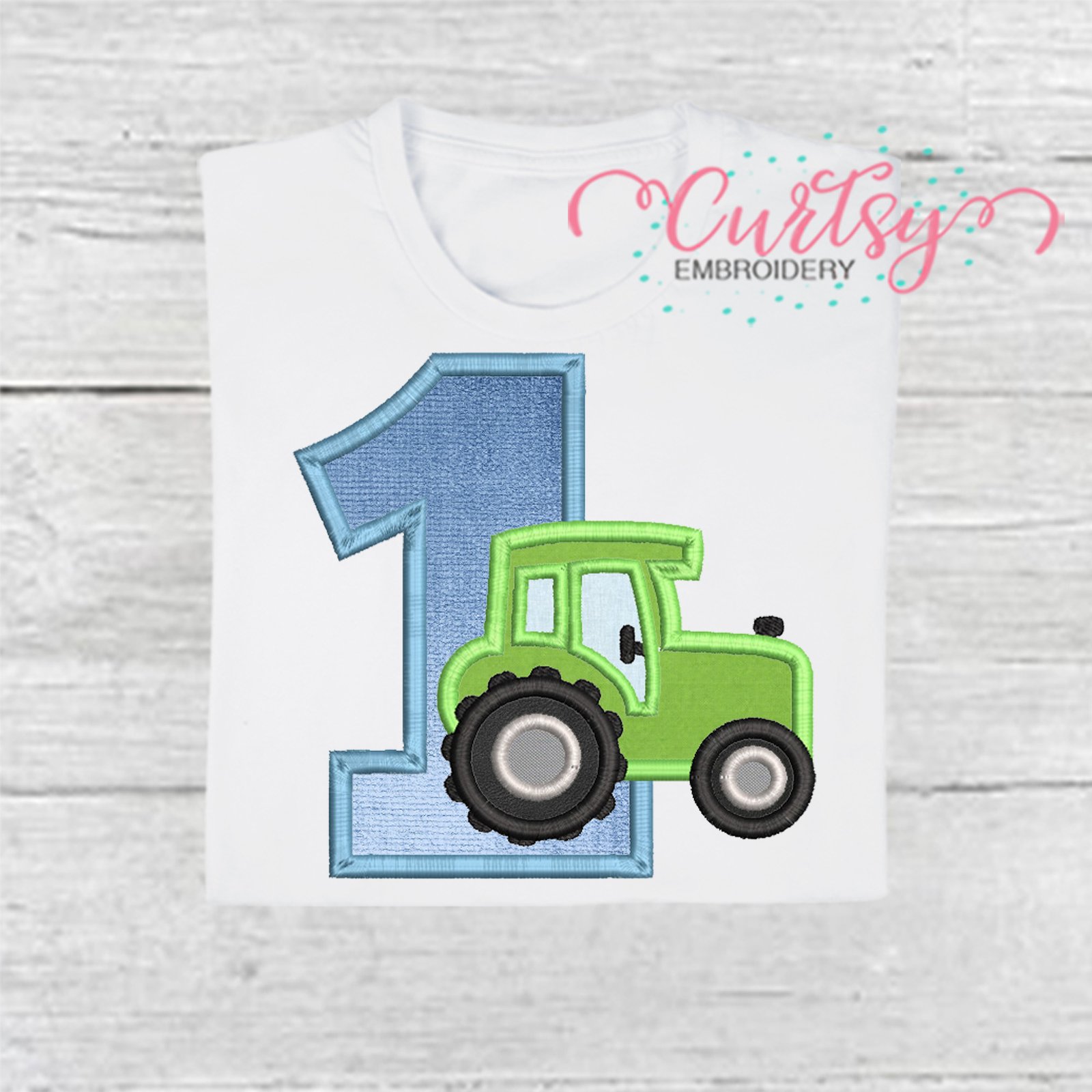 1st Birthday Tractor Applique Embroidery Design 2000