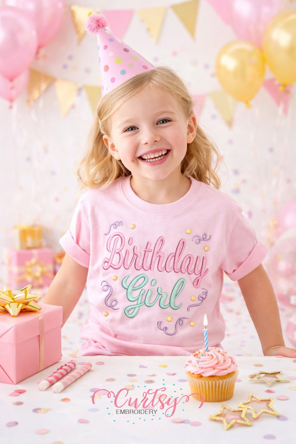 Birthday Girl Confetti Embroidery Design Logo 3