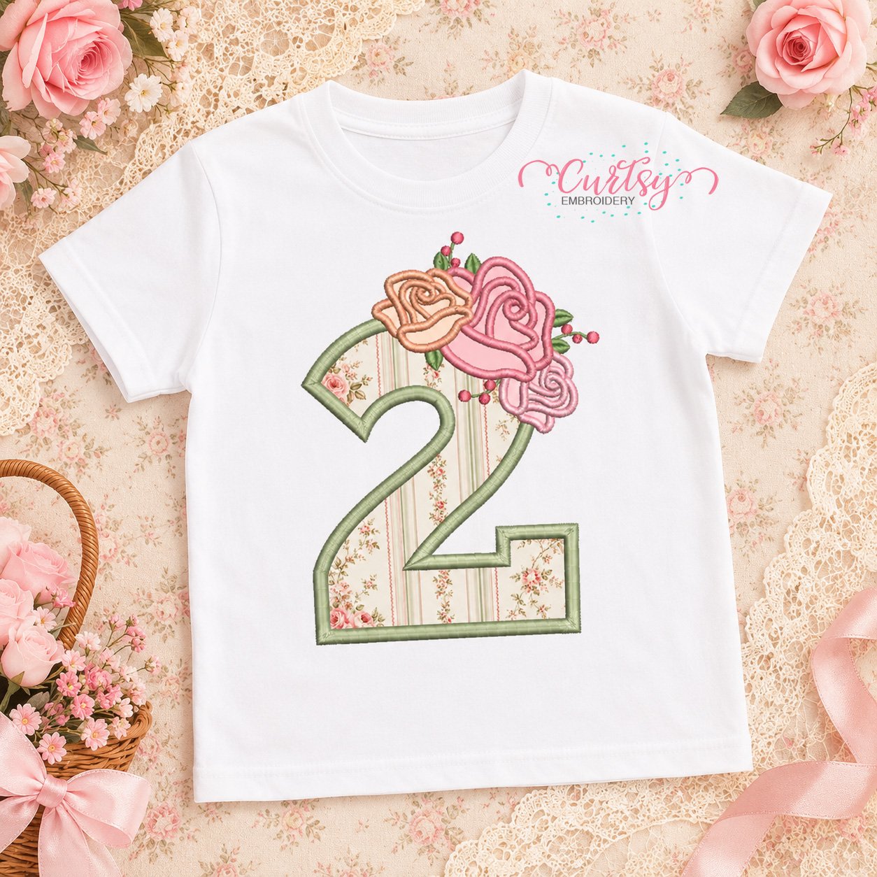 2nd Birthday Roses Applique Design _ Logo 1