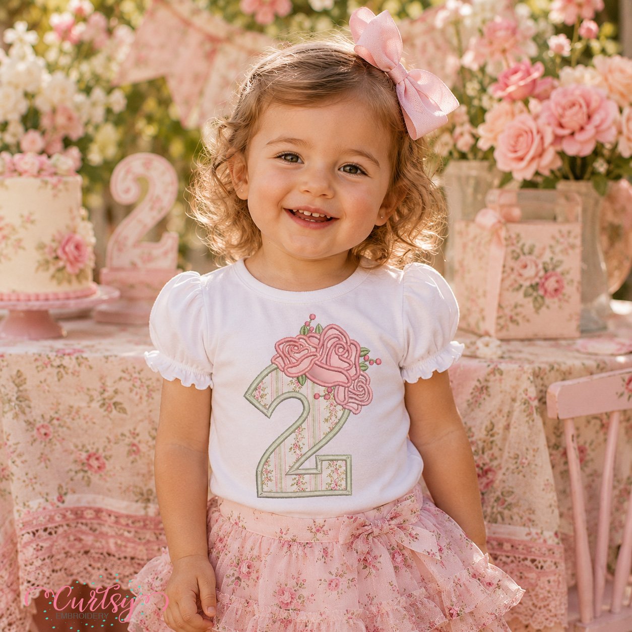 2nd Birthday Roses Applique Design _ Logo 2