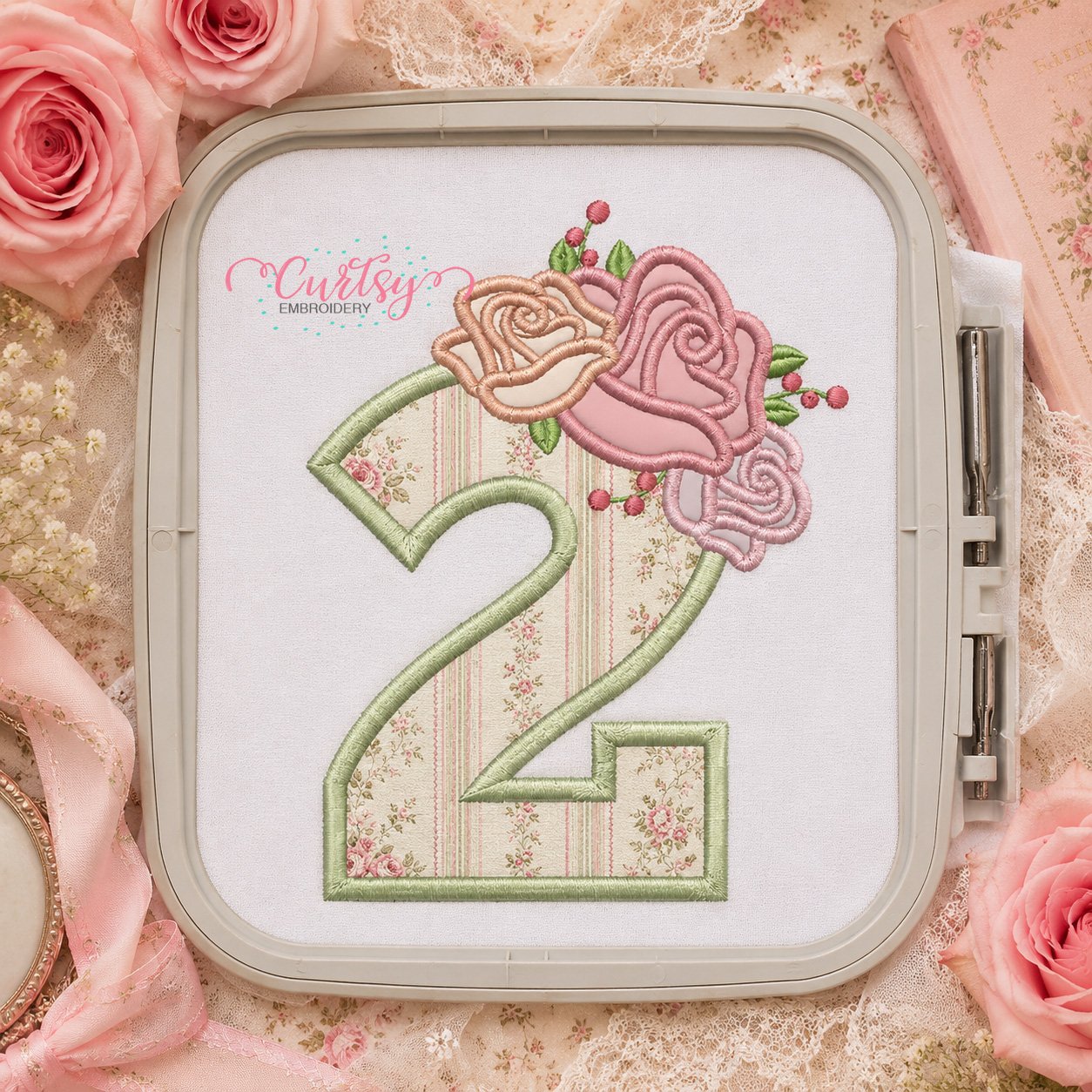 2nd Birthday Roses Applique Design _ Logo 3