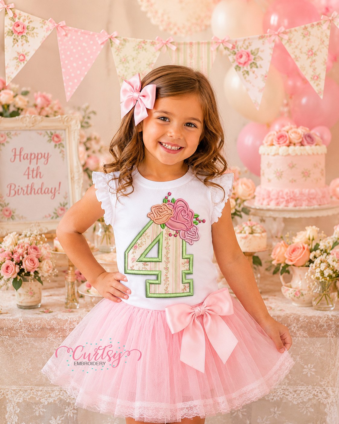 4th Birthday Roses Applique Design _ Logo 2 4th Birthday Roses Applique Design _ Logo 2