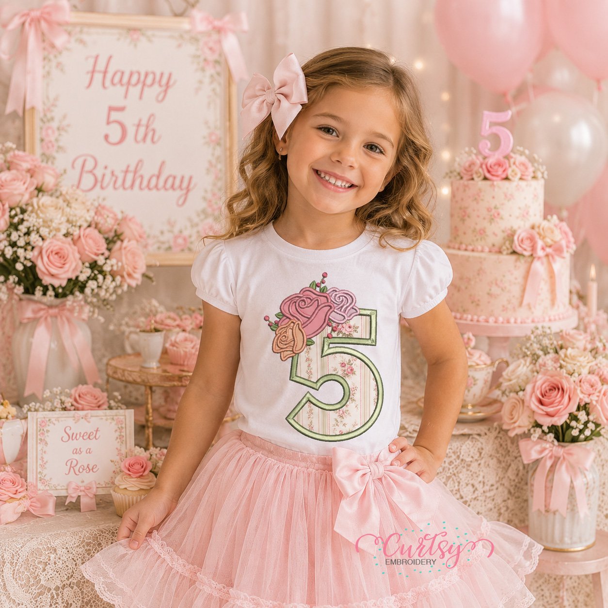 5th Birthday Roses Applique Design _ Logo 2 5th Birthday Roses Applique Design _ Logo 2
