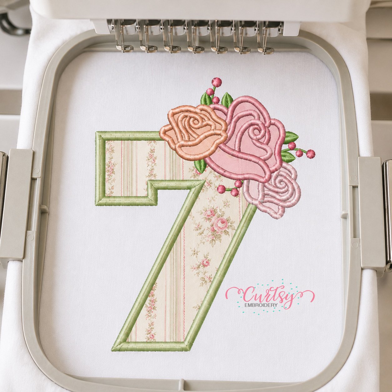 7th Birthday Roses Applique Embroidery Design _ Logo 3