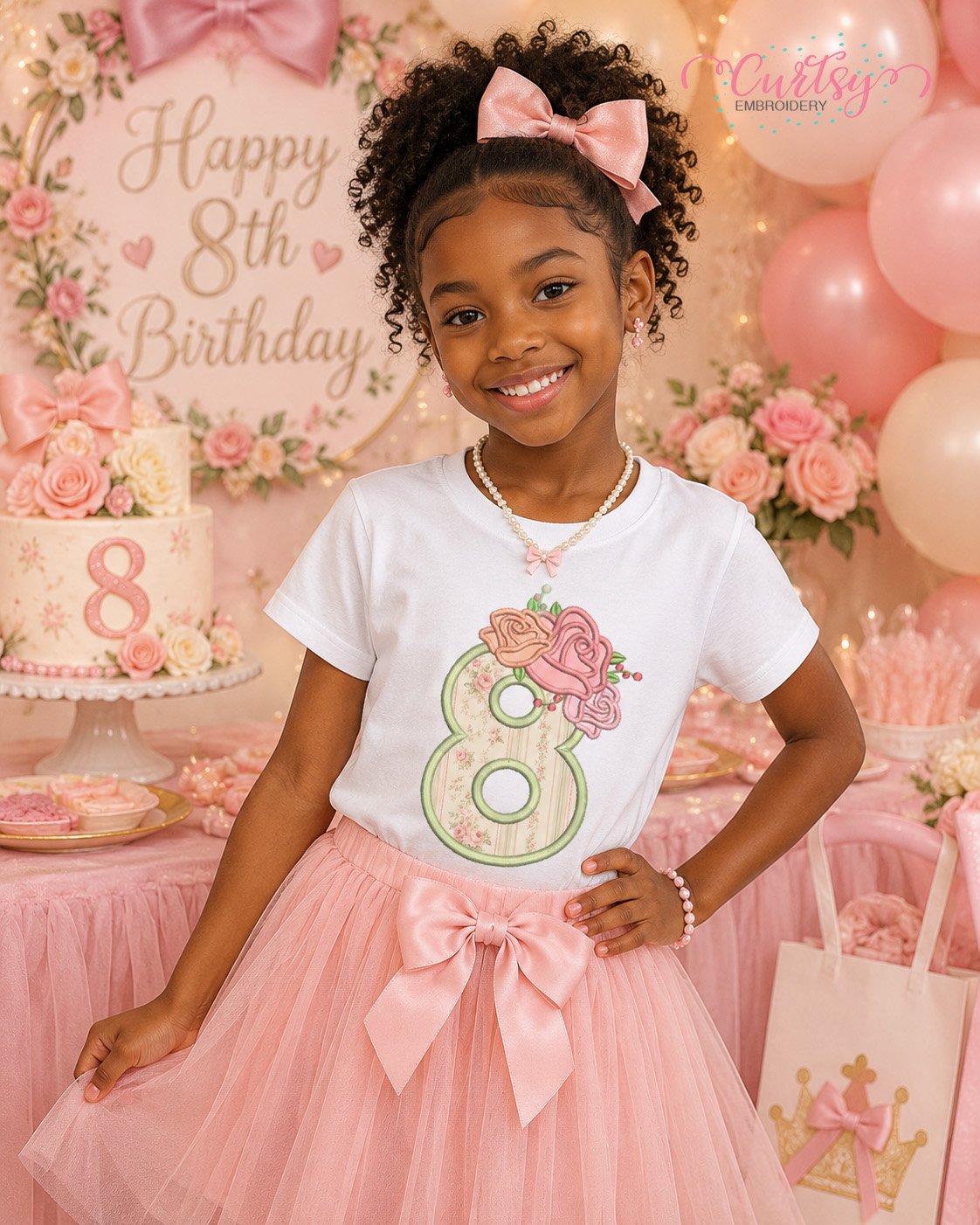 8th Birthday Roses Applique Design _ Logo 2
