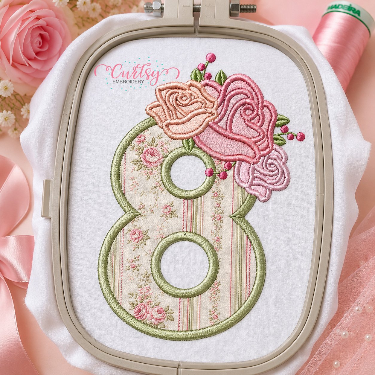 8th Birthday Roses Applique Design _ Logo 3