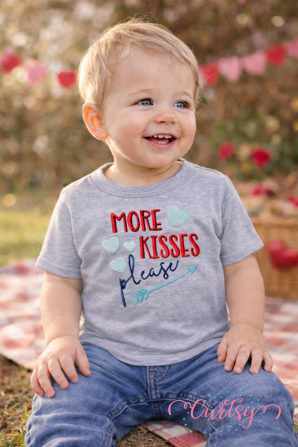 More Kisses Please Embroidery Design Lifestyle Image 1 with logo