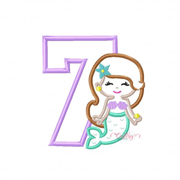 7 Mermaid Birthday Applique Design 7 Mermaid Birthday Applique Design