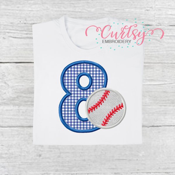 8th Birthday Baseball Applique Picture 1 8th Birthday Baseball Applique Picture 1