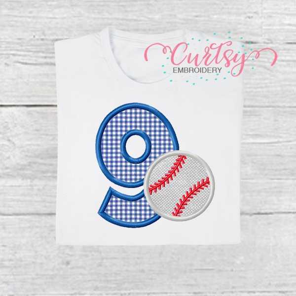 9th Birthday Baseball Applique Picture 1 9th Birthday Baseball Applique Picture 1