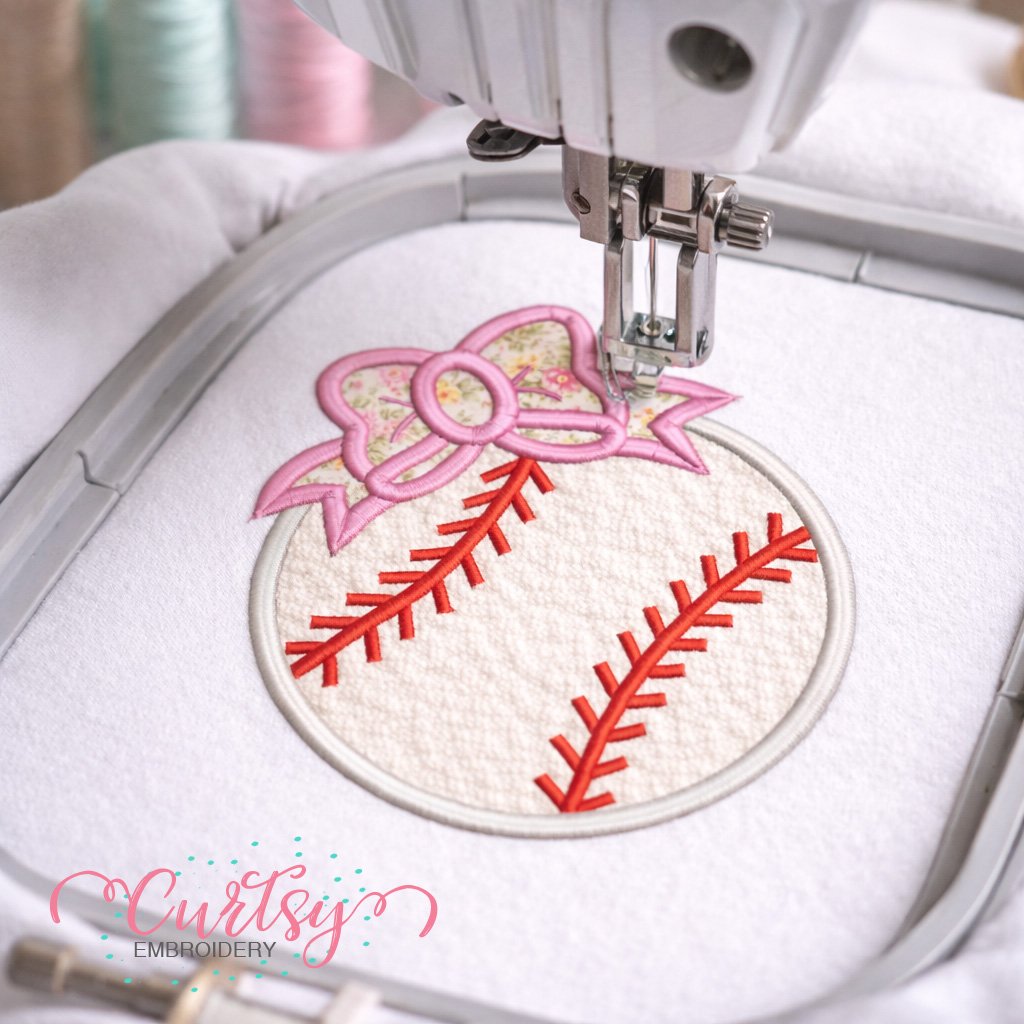 Baseball with Bow Applique logo 1 Baseball with Bow Applique logo 1