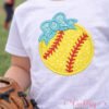 Softball with Bow Applique Design logo 1