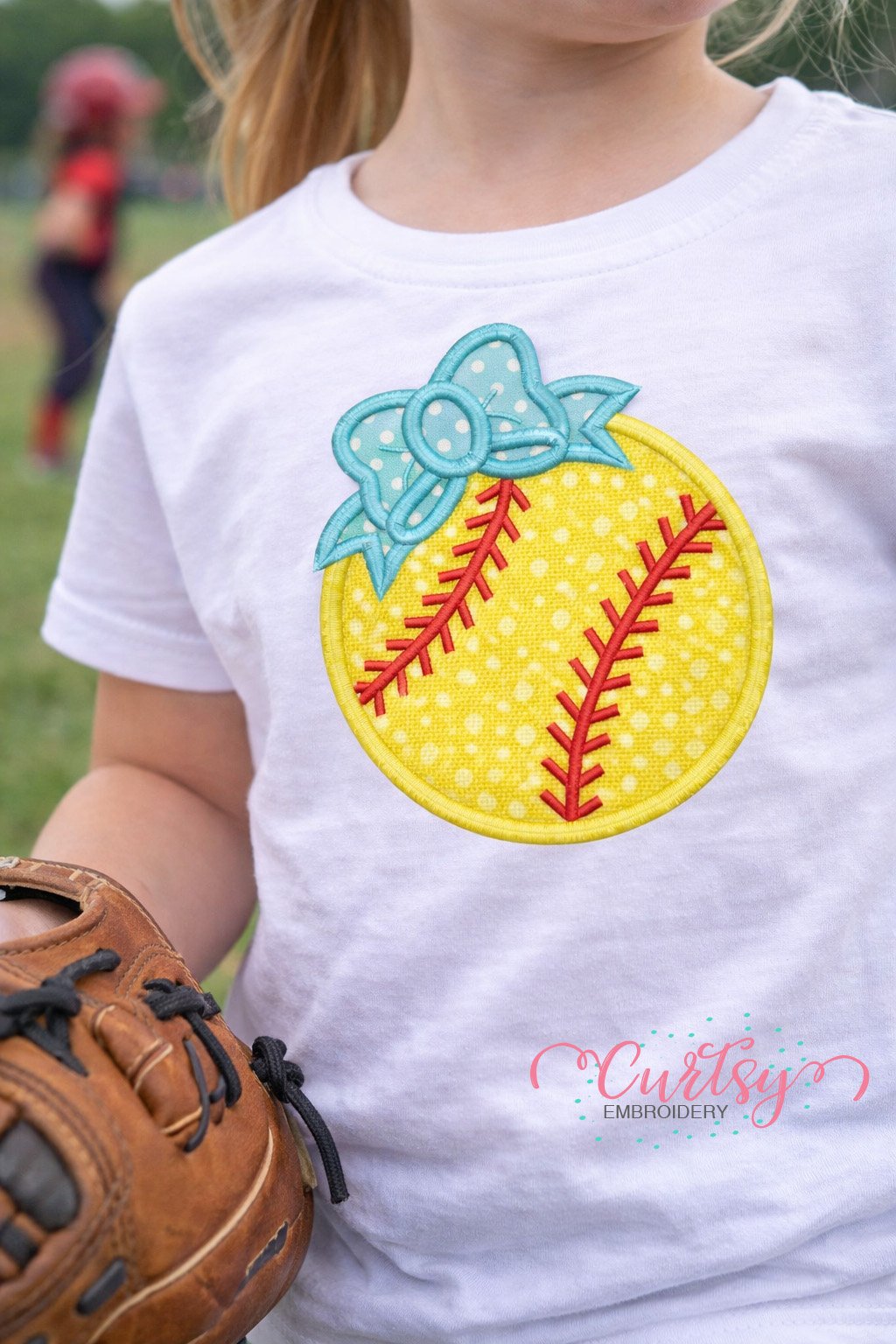 Softball with Bow Applique Design logo 1