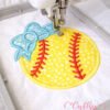 Softball with Bow Applique Design logo 2