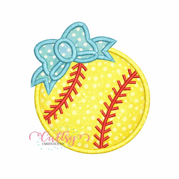 Softball with Bow Applique Embroidery Design