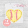 Softball Heart Applique Design 600