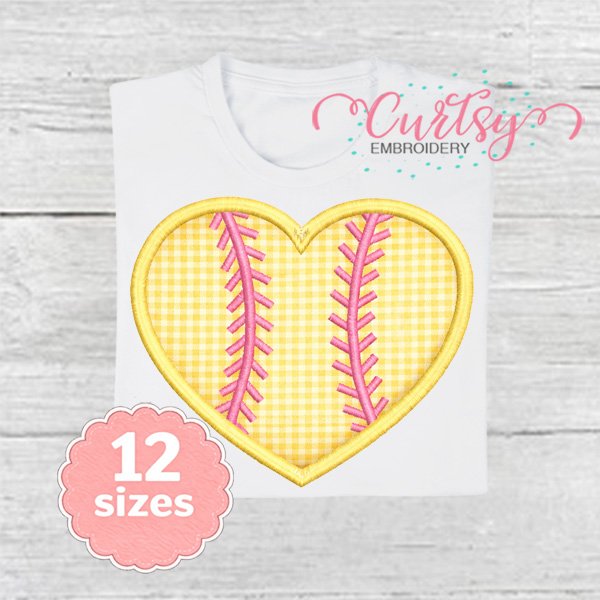 Softball Heart Applique Design 600 Softball Heart Applique Design 600