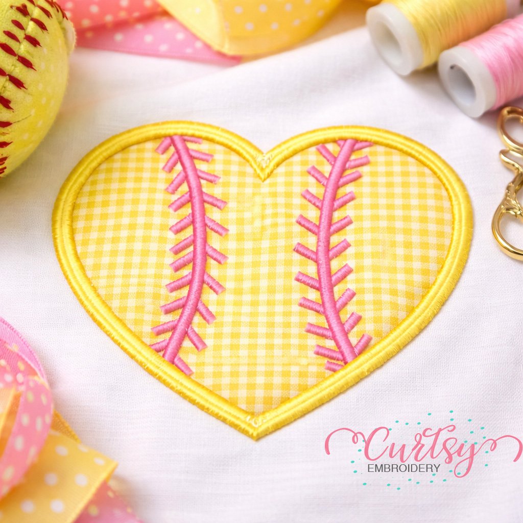 Softball Heart Applique Design Logo 1 Softball Heart Applique Design Logo 1