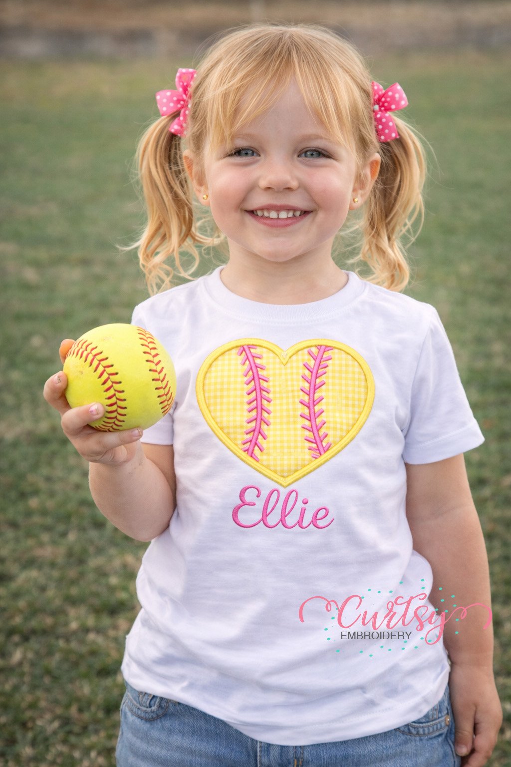 Softball Heart Applique Design Logo 2 Softball Heart Applique Design Logo 2