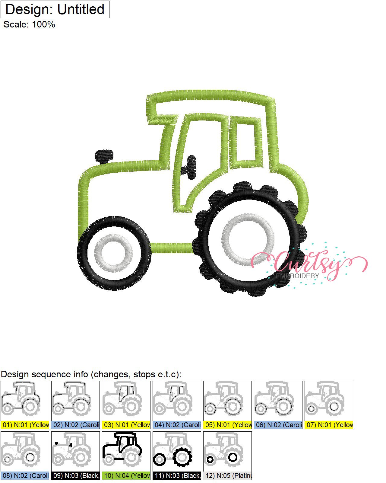 Tractor Applique Stitch Map Tractor Applique Stitch Map